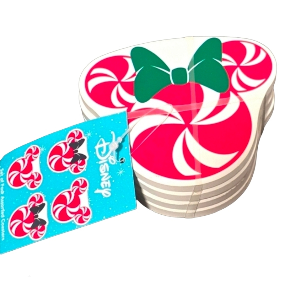 Disney mickey mouse holiday peppermint drink beverage coasters set of 4 New
